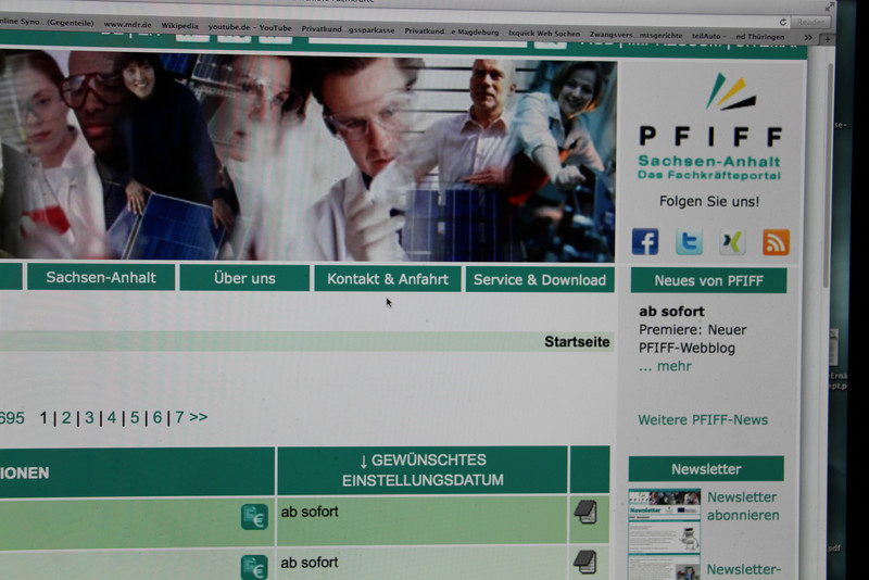 Blick auf den Internetauftritt Fachkräfteportals "PFIFF"
